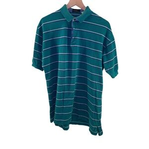 Vintage Teal Polo with Blue and White Stripes